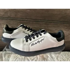 NWOB KARL LAGERFELD PARIS Men's SHOES 10.5 M  LEATHER SCRIPT LOGO SNEAKERS