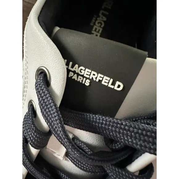 NWOB KARL LAGERFELD PARIS Men's SHOES 10.5 M  LEATHER SCRIPT LOGO SNEAKERS