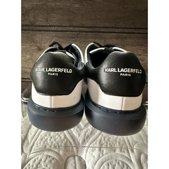 NWOB KARL LAGERFELD PARIS Men's SHOES 10.5 M  LEATHER SCRIPT LOGO SNEAKERS