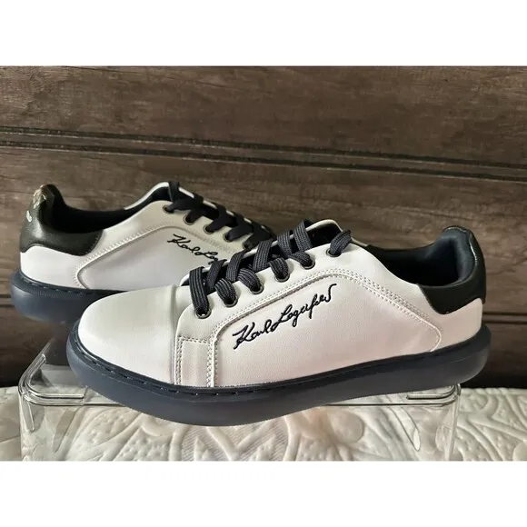NWOB KARL LAGERFELD PARIS Men's SHOES 10.5 M  LEATHER SCRIPT LOGO SNEAKERS