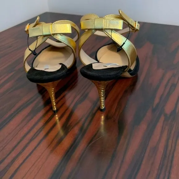 NWOB NICHOLAS KIRKWOOD Black and Gold Suede Evening Shoes SZ 6