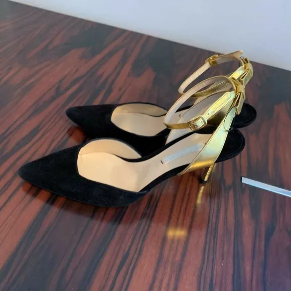 NWOB NICHOLAS KIRKWOOD Black and Gold Suede Evening Shoes SZ 6