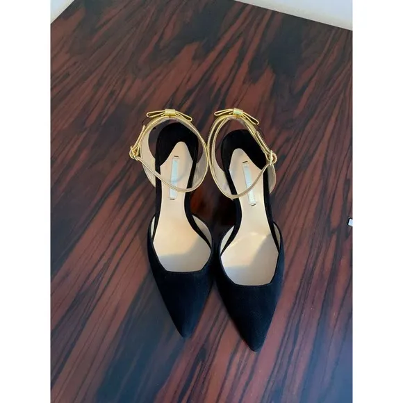 NWOB NICHOLAS KIRKWOOD Black and Gold Suede Evening Shoes SZ 6