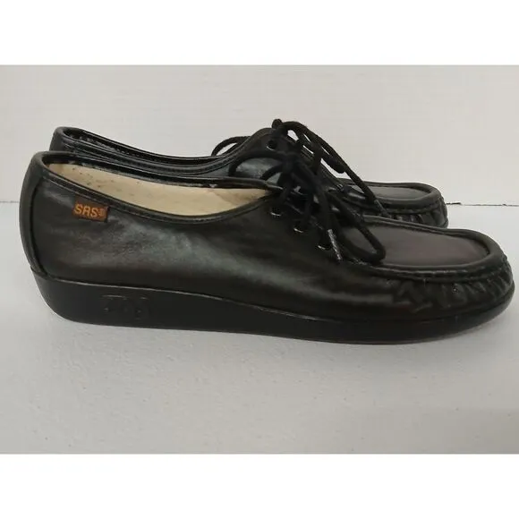 NWOB SAS Black Leather Lace Up Comfort Walking Shoes Women's‎ Size 9 S #