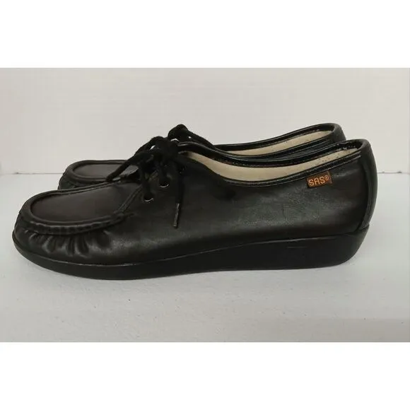 NWOB SAS Black Leather Lace Up Comfort Walking Shoes Women's‎ Size 9 S #