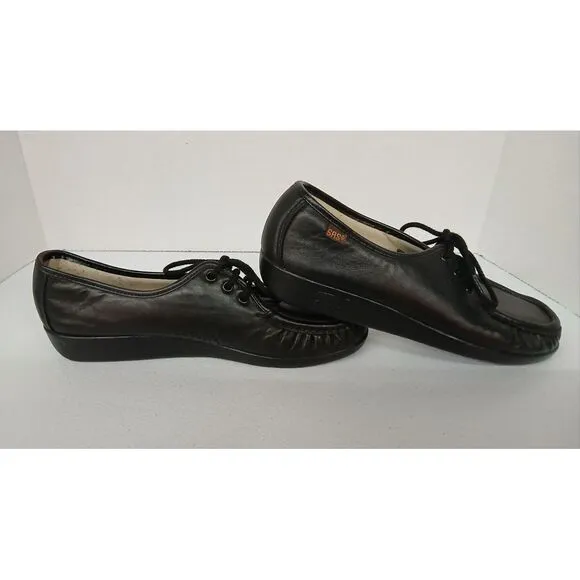 NWOB SAS Black Leather Lace Up Comfort Walking Shoes Women's‎ Size 9 S #