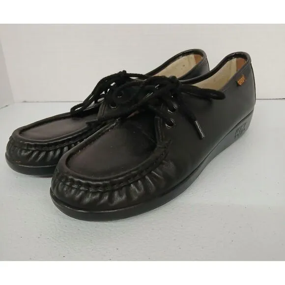 NWOB SAS Black Leather Lace Up Comfort Walking Shoes Women's‎ Size 9 S #