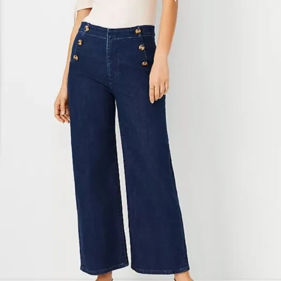NWOT Ann Taylor Sculpting High Rise Sailor Crop Wide Leg Jeans in Indigo