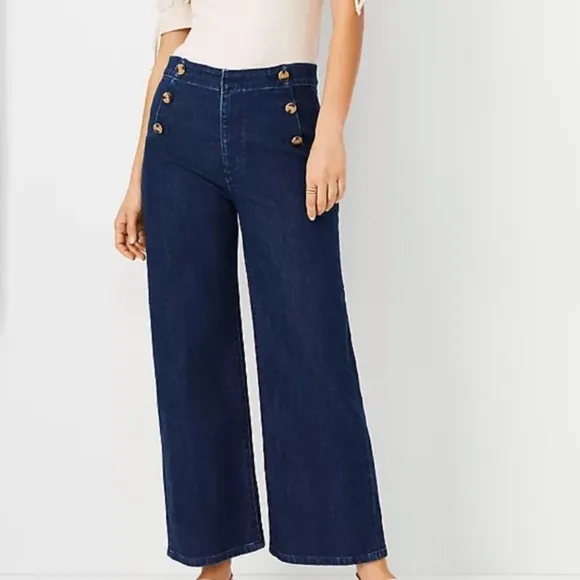 NWOT Ann Taylor Sculpting High Rise Sailor Crop Wide Leg Jeans in Indigo