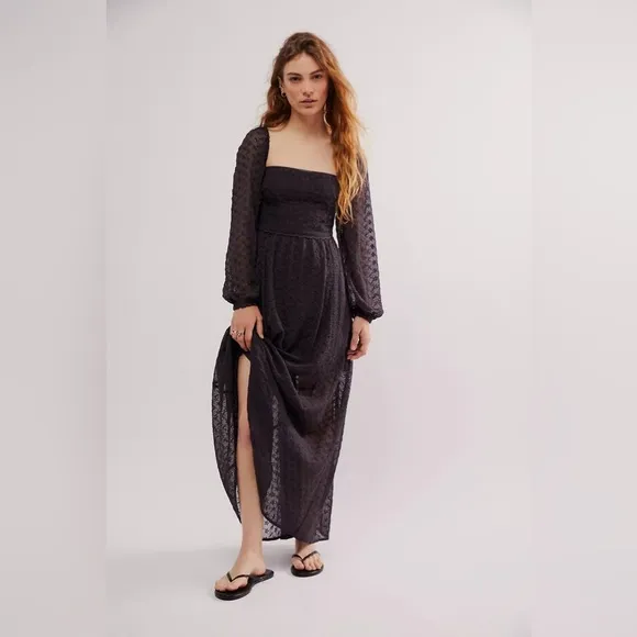 NWOT Free People Malina Embroidered Eyelet Maxi Long Sleeve Dress Size XS