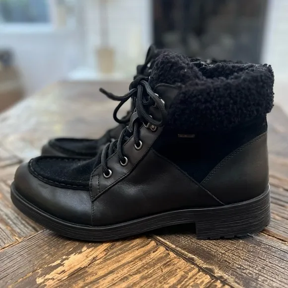 NWOT GEOX Rawelle ABX Faux Shearling Trimmed Waterproof Black Boots – Sz 9