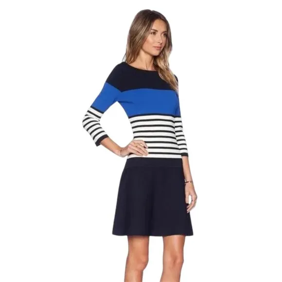NWOT KATE SPADE Scuba Dress, Blue Black White Striped Fitted Preppy Office, M