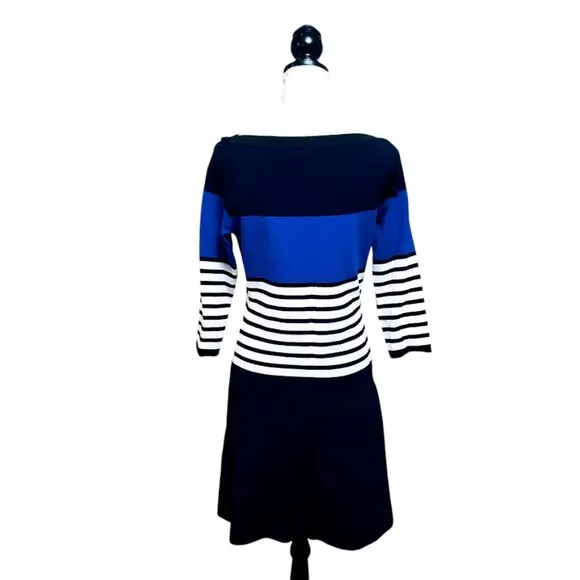NWOT KATE SPADE Scuba Dress, Blue Black White Striped Fitted Preppy Office, M