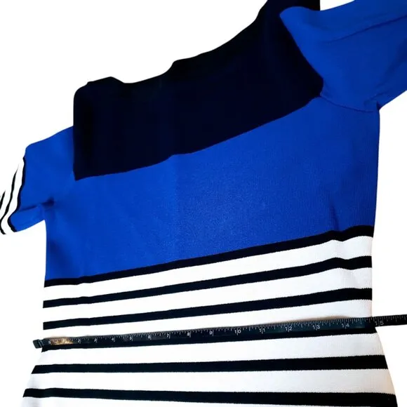 NWOT KATE SPADE Scuba Dress, Blue Black White Striped Fitted Preppy Office, M