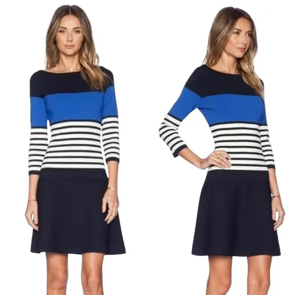 NWOT KATE SPADE Scuba Dress, Blue Black White Striped Fitted Preppy Office, M