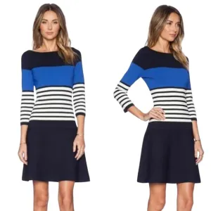 NWOT KATE SPADE Scuba Dress, Blue Black White Striped Fitted Preppy Office, M