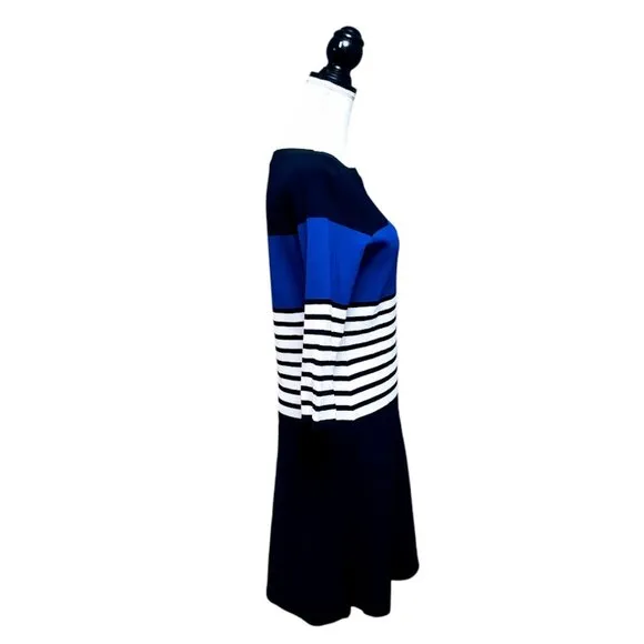 NWOT KATE SPADE Scuba Dress, Blue Black White Striped Fitted Preppy Office, M