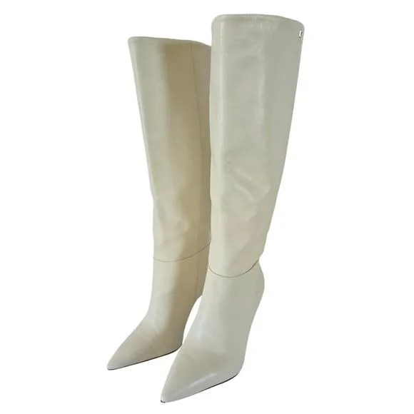 (NWOT) Larroude Kate White Ivory Leather Knee High Heeled Boots Size 7.5