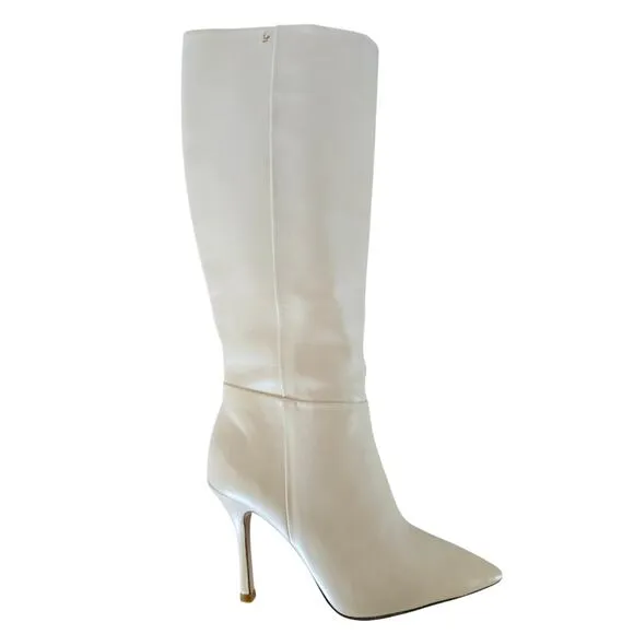 (NWOT) Larroude Kate White Ivory Leather Knee High Heeled Boots Size 7.5