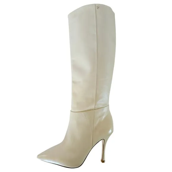 (NWOT) Larroude Kate White Ivory Leather Knee High Heeled Boots Size 7.5