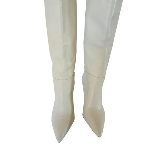 (NWOT) Larroude Kate White Ivory Leather Knee High Heeled Boots Size 7.5