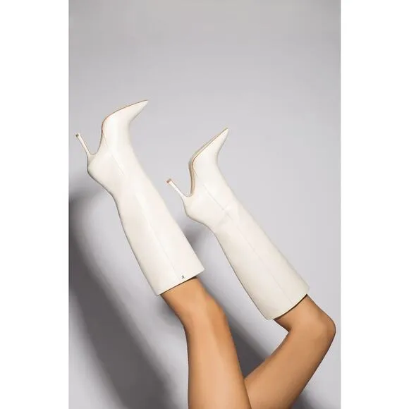 (NWOT) Larroude Kate White Ivory Leather Knee High Heeled Boots Size 7.5