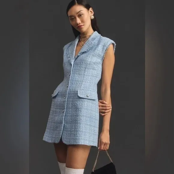 NWOT Maeve by Anthropologie Sleeveless Tweed Blazer Mini Dress – Size 12✨