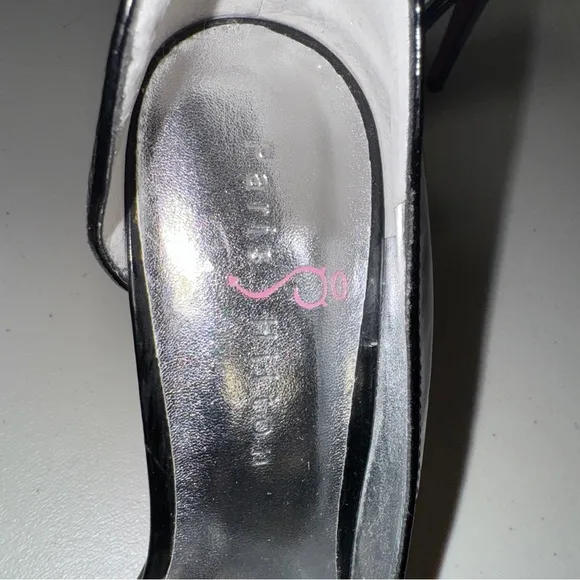 NWOT PARIS HILTON Stiletto Heel Shoes 8.5 Black Patent Leather Bow Peep Toe Pump