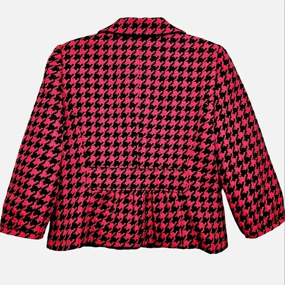 Nwot Semantiks Red/Black Three Quarter Sleeve Collared Houndstooth Crop Jacket