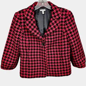 Nwot Semantiks Red/Black Three Quarter Sleeve Collared Houndstooth Crop Jacket