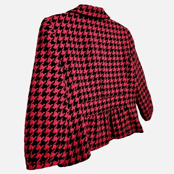 Nwot Semantiks Red/Black Three Quarter Sleeve Collared Houndstooth Crop Jacket