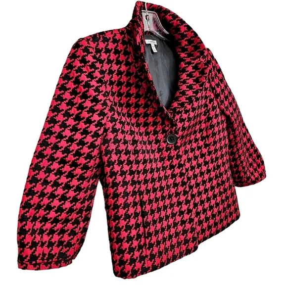 Nwot Semantiks Red/Black Three Quarter Sleeve Collared Houndstooth Crop Jacket
