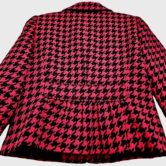 Nwot Semantiks Red/Black Three Quarter Sleeve Collared Houndstooth Crop Jacket