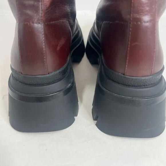 NWOT Zara Burgundy Lug Sole Boots Faux Leather Platform Combat Boots Size 9