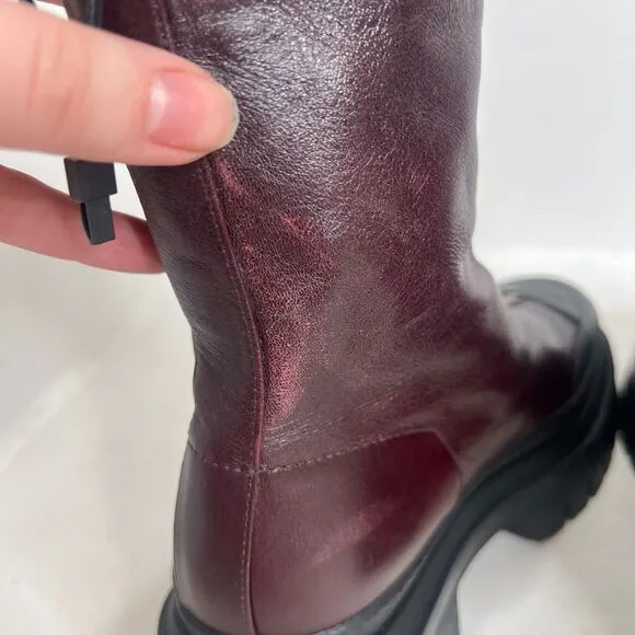 NWOT Zara Burgundy Lug Sole Boots Faux Leather Platform Combat Boots Size 9