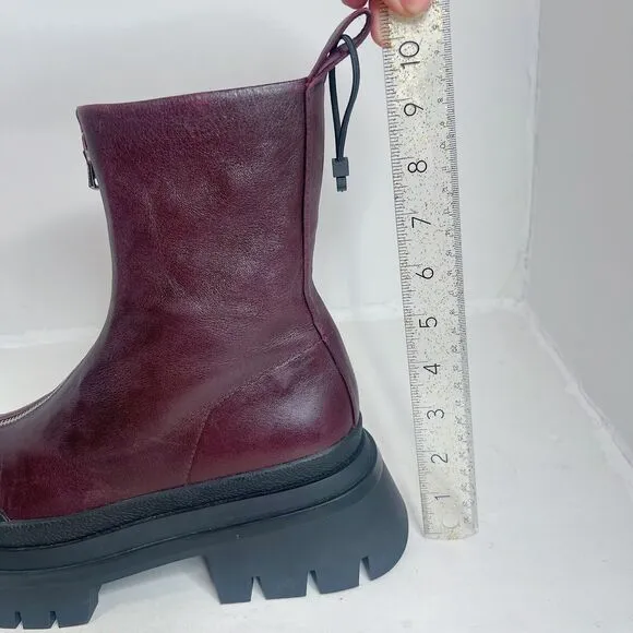 NWOT Zara Burgundy Lug Sole Boots Faux Leather Platform Combat Boots Size 9