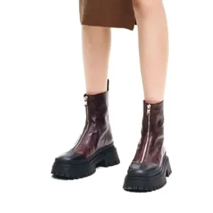 NWOT Zara Burgundy Lug Sole Boots Faux Leather Platform Combat Boots Size 9