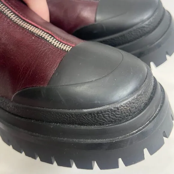 NWOT Zara Burgundy Lug Sole Boots Faux Leather Platform Combat Boots Size 9