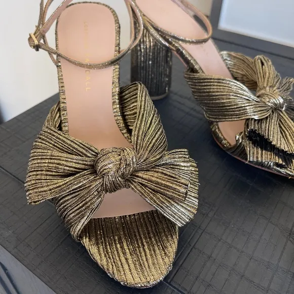 NWT 8.5 US  Loeffler Randall Camellia Dark Gold heeled sandal. A  Summer shoe!