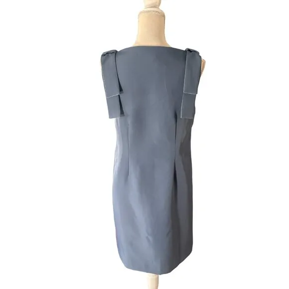 NWT Abbey Glass Michelle Shift Dress blue M medium bow shoulder boat neck