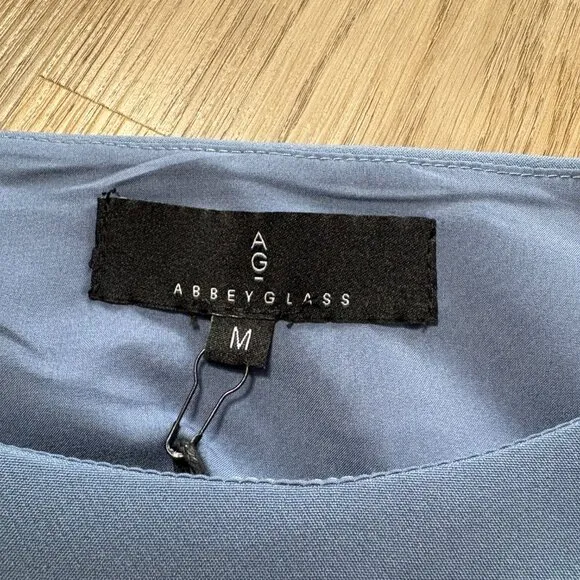 NWT Abbey Glass Michelle Shift Dress blue M medium bow shoulder boat neck