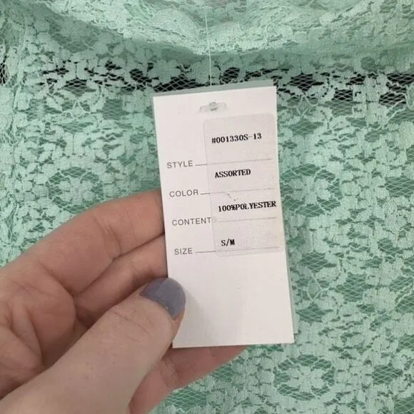 NWT Alberto Makali Women's Lace Sheer Fringe Hem Poncho Mint Green Size S/M