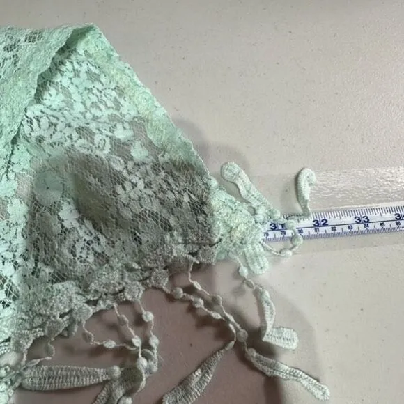 NWT Alberto Makali Women's Lace Sheer Fringe Hem Poncho Mint Green Size S/M