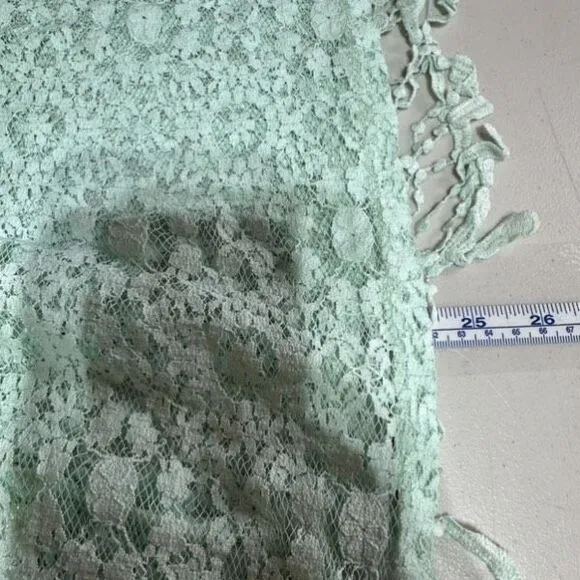 NWT Alberto Makali Women's Lace Sheer Fringe Hem Poncho Mint Green Size S/M