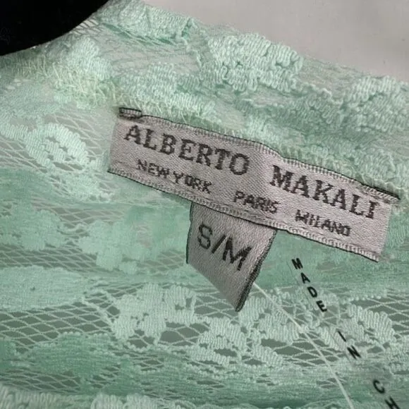 NWT Alberto Makali Women's Lace Sheer Fringe Hem Poncho Mint Green Size S/M