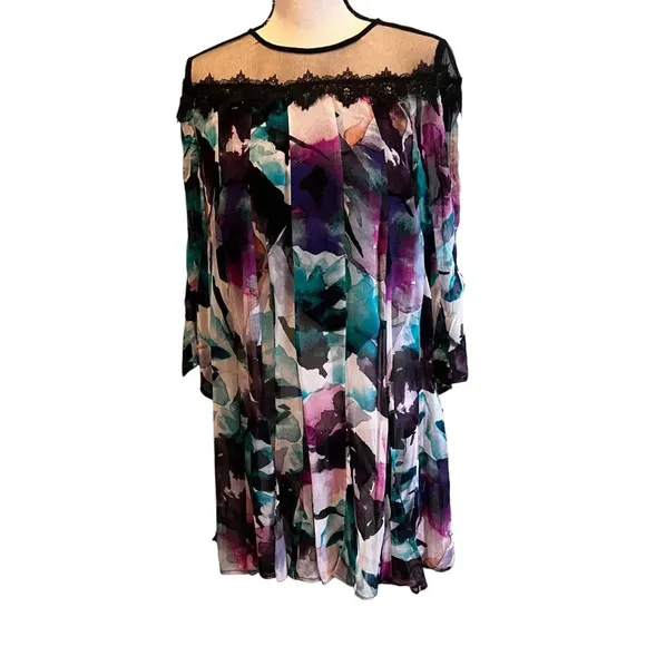 NWT Anthropologie L Flutter Sleeve Dress Whimsigoth Fairy Grunge Watercolor Mini