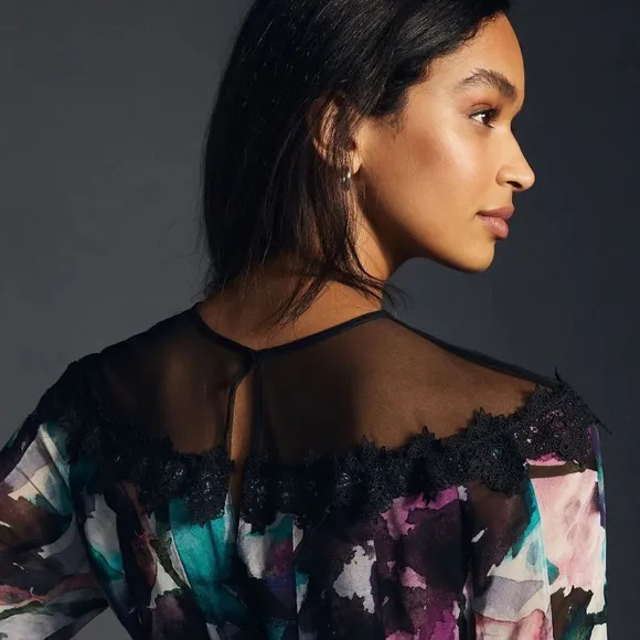 NWT Anthropologie L Flutter Sleeve Dress Whimsigoth Fairy Grunge Watercolor Mini
