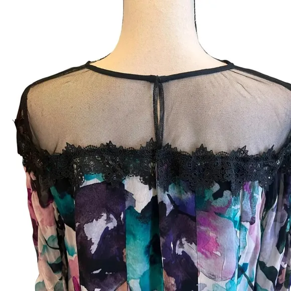 NWT Anthropologie L Flutter Sleeve Dress Whimsigoth Fairy Grunge Watercolor Mini