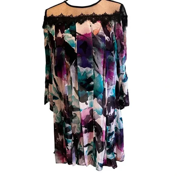 NWT Anthropologie L Flutter Sleeve Dress Whimsigoth Fairy Grunge Watercolor Mini