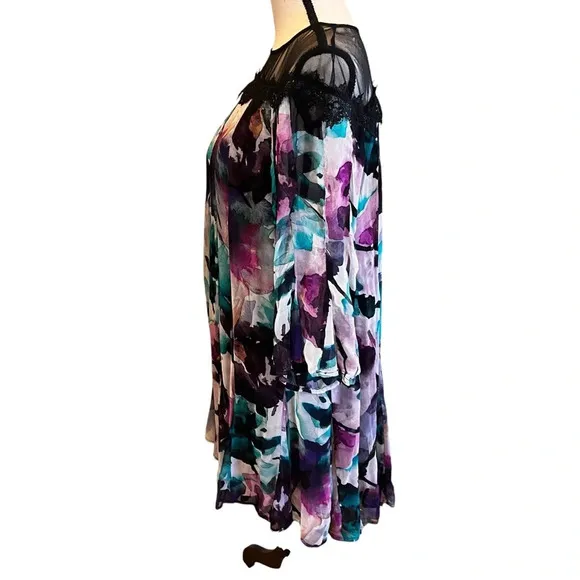 NWT Anthropologie L Flutter Sleeve Dress Whimsigoth Fairy Grunge Watercolor Mini